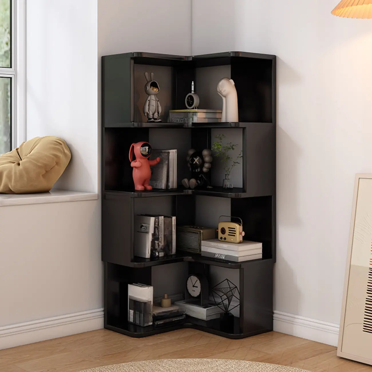 L-Shaped 6-Tier Wood Corner Display Bookcase