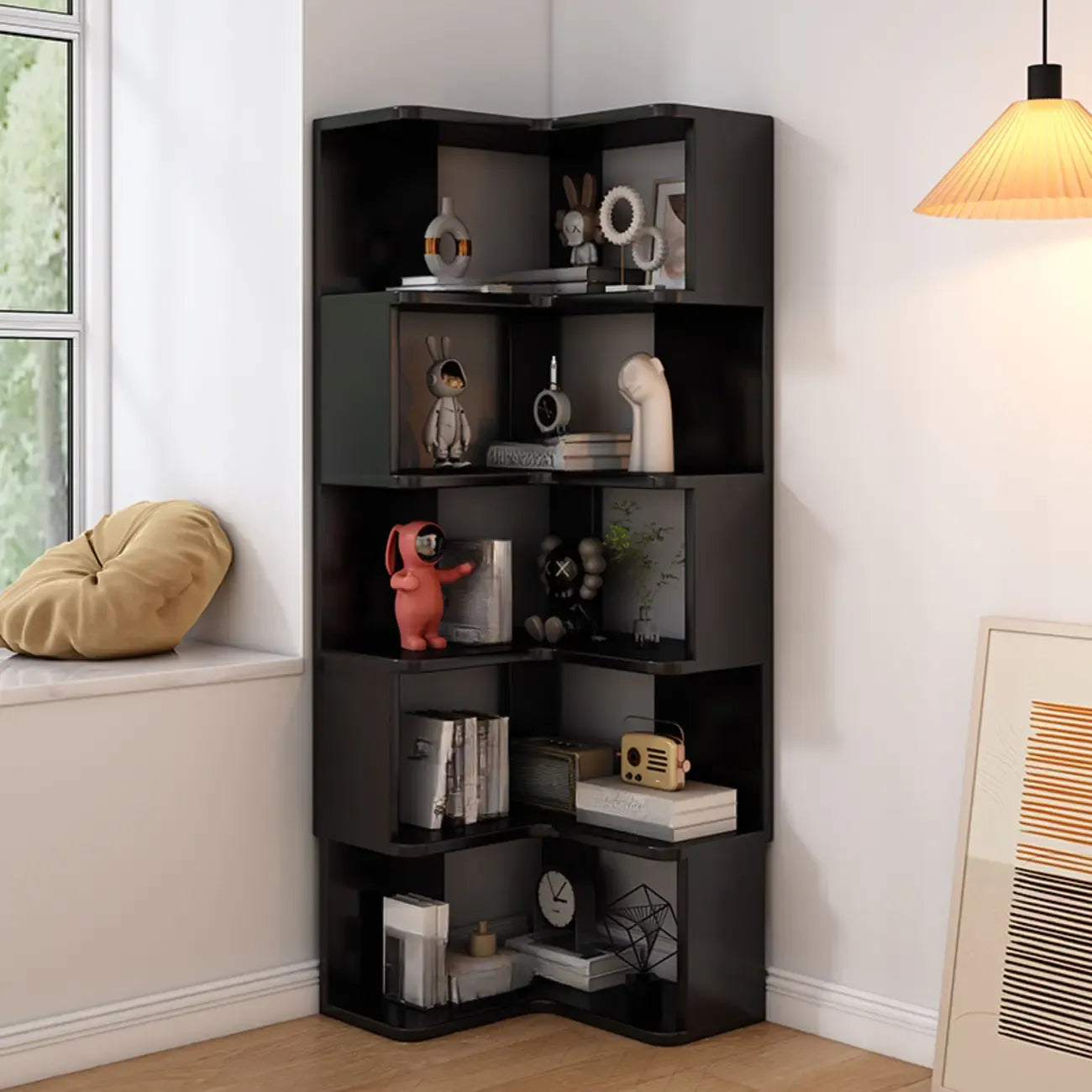 L-Shaped 6-Tier Wood Corner Display Bookcase