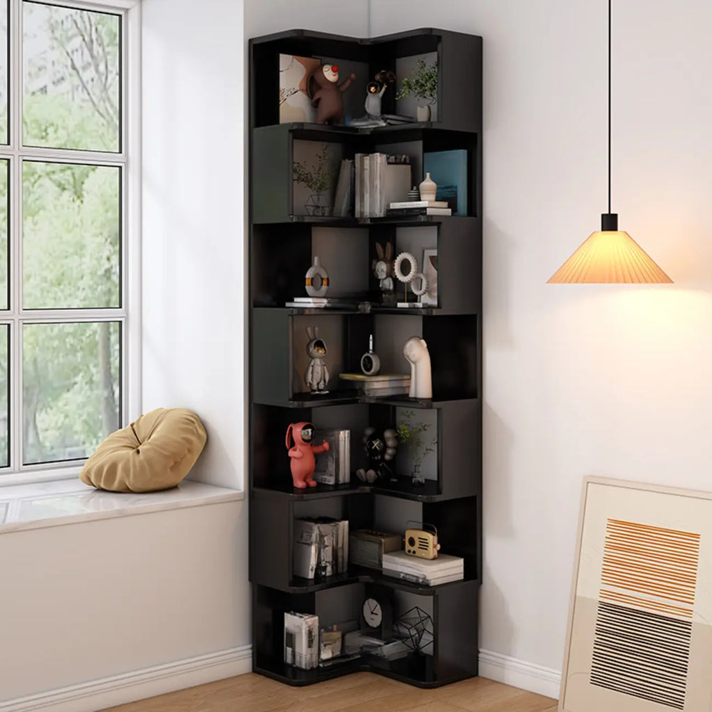 L-Shaped 6-Tier Wood Corner Display Bookcase