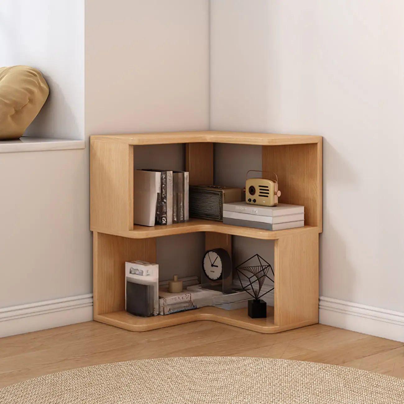 L-Shaped 6-Tier Wood Corner Display Bookcase