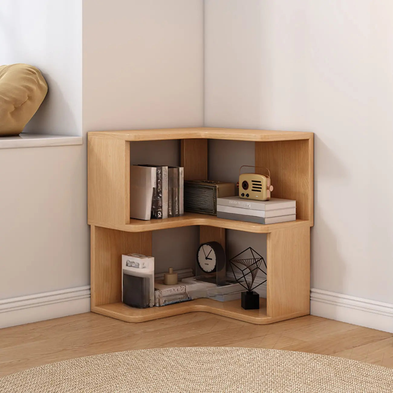 L-Shaped 6-Tier Wood Corner Display Bookcase