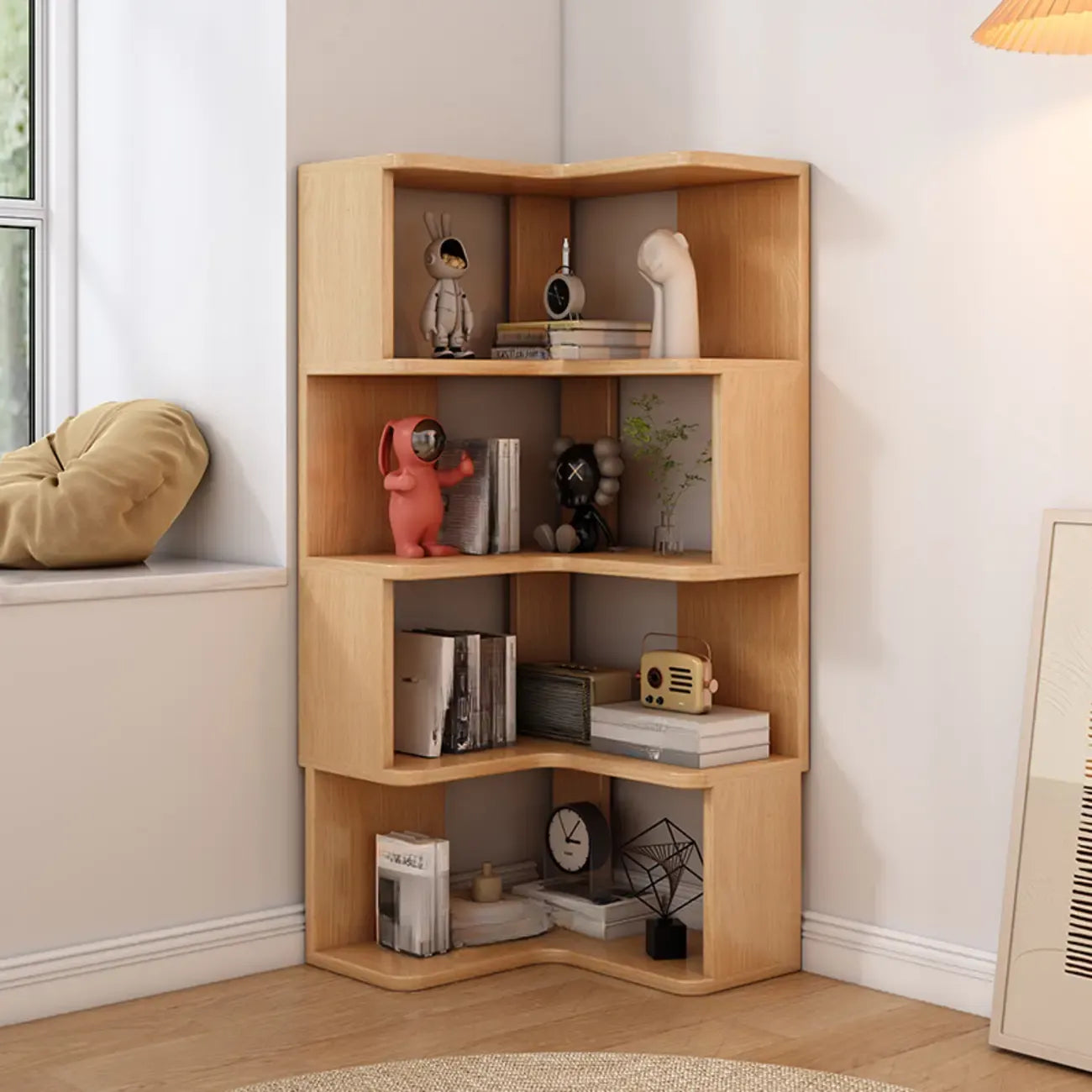 L-Shaped 6-Tier Wood Corner Display Bookcase