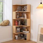 L-Shaped 6-Tier Wood Corner Display Bookcase