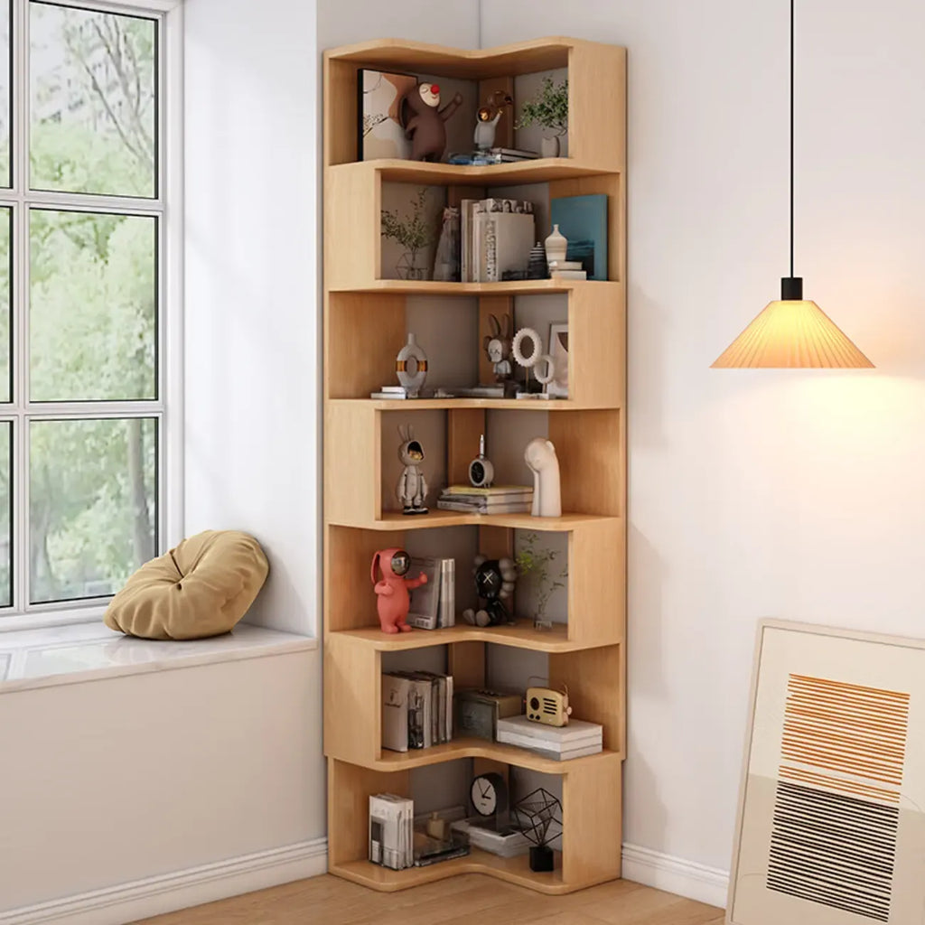 L-Shaped 6-Tier Wood Corner Display Bookcase