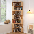 L-Shaped 6-Tier Wood Corner Display Bookcase