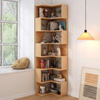 L-Shaped 6-Tier Wood Corner Display Bookcase