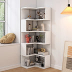 L-Shaped 6-Tier Wood Corner Display Bookcase