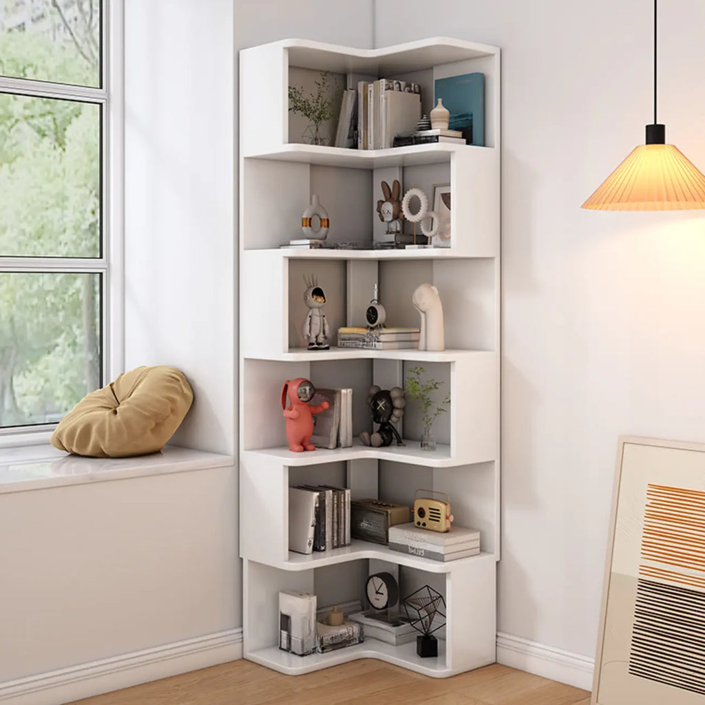 L-Shaped 6-Tier Wood Corner Display Bookcase