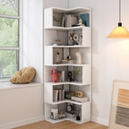 L-Shaped 6-Tier Wood Corner Display Bookcase
