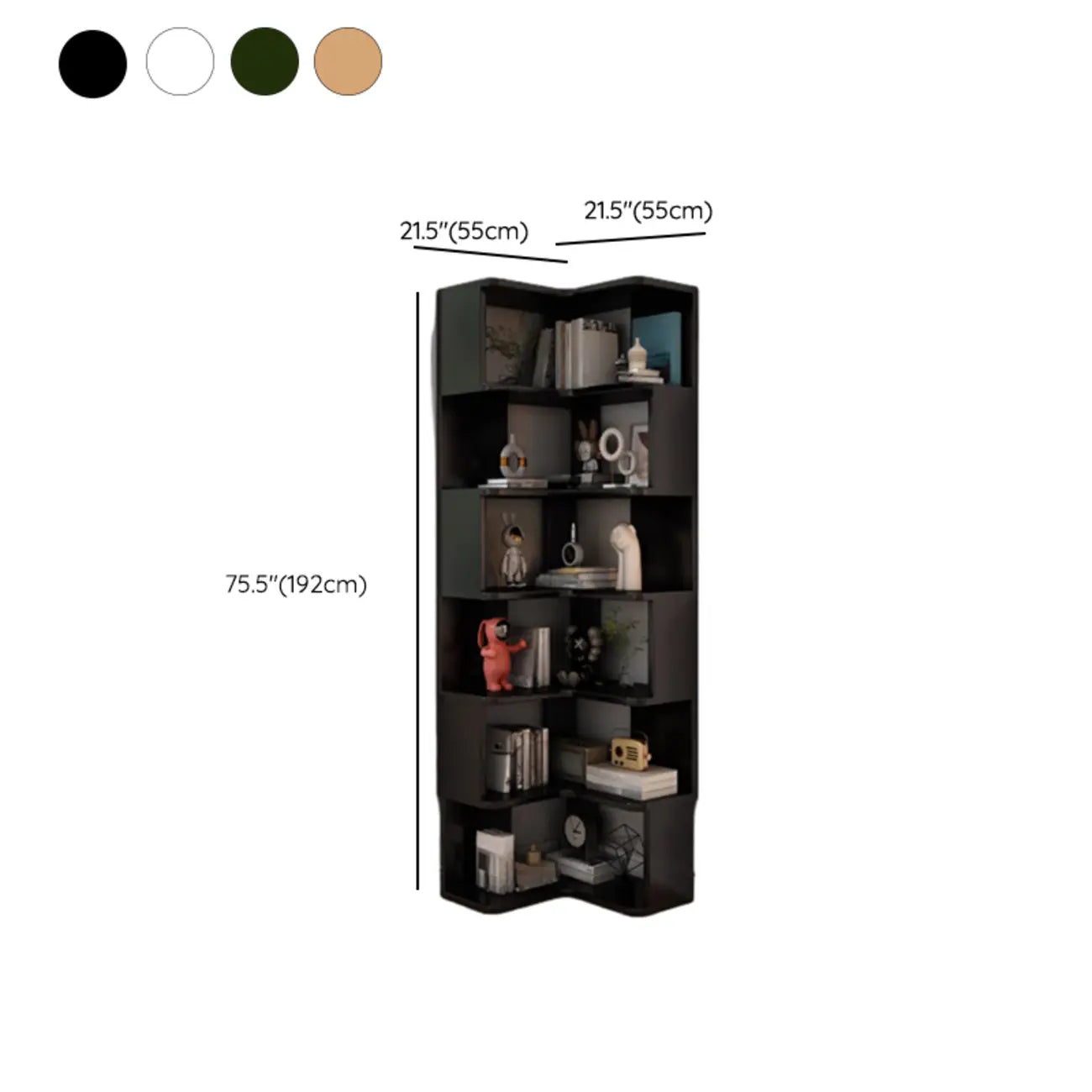 L-Shaped 6-Tier Wood Corner Display Bookcase