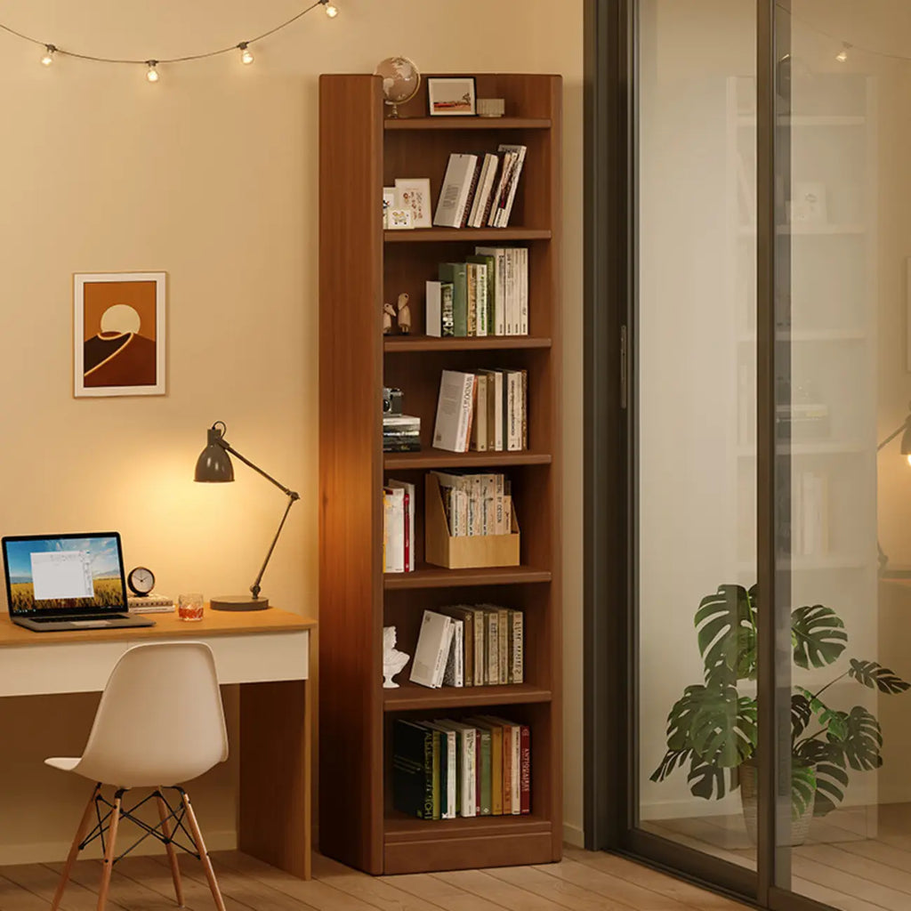 Rectangular Classic Nut-Brown Premium Wood 7-Shelf Bookcase