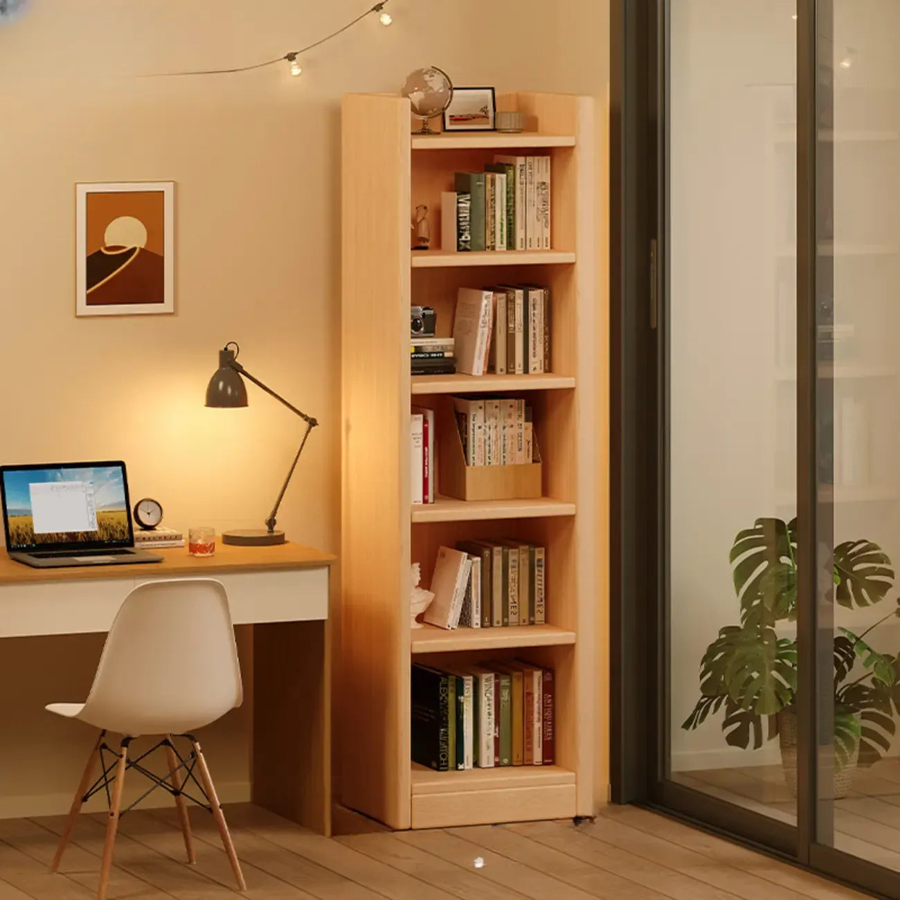 Rectangular Classic Nut-Brown Premium Wood 7-Shelf Bookcase