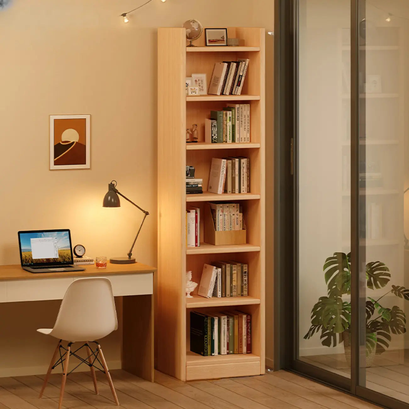 Rectangular Classic Nut-Brown Premium Wood 7-Shelf Bookcase