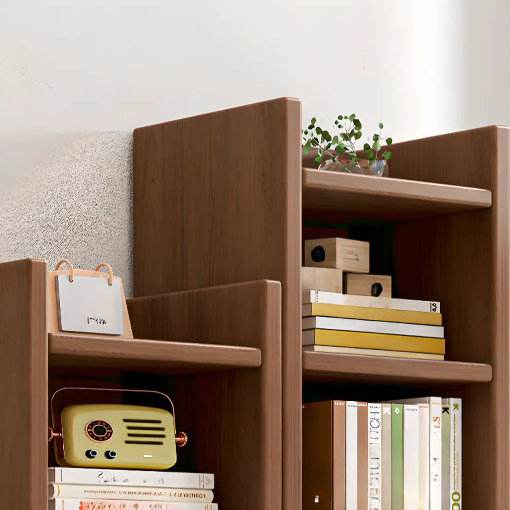 Rectangular Classic Nut-Brown Premium Wood 7-Shelf Bookcase