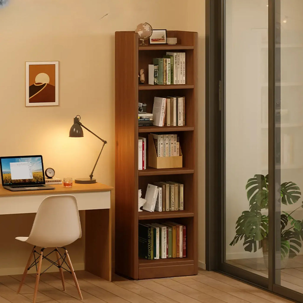 Rectangular Classic Nut-Brown Premium Wood 7-Shelf Bookcase