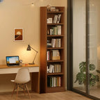 Rectangular Classic Nut-Brown Premium Wood 7-Shelf Bookcase