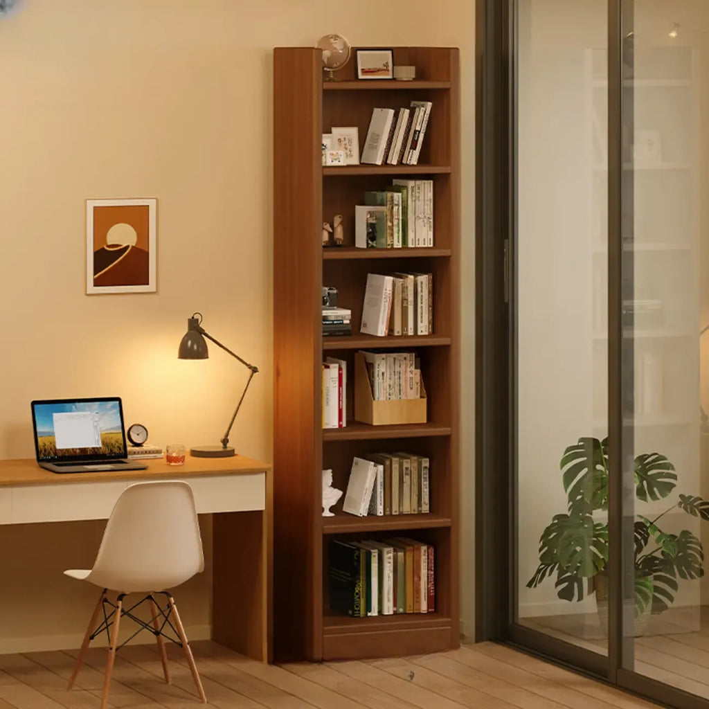 Rectangular Classic Nut-Brown Premium Wood 7-Shelf Bookcase