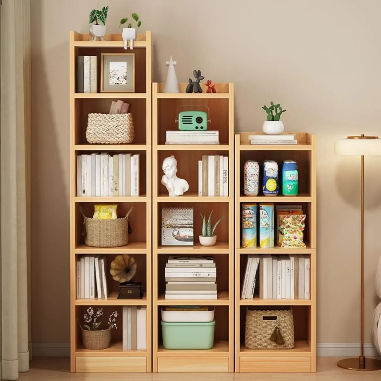 Scandinavian Oak Rectangle 5-Shelf Wood Bookcase