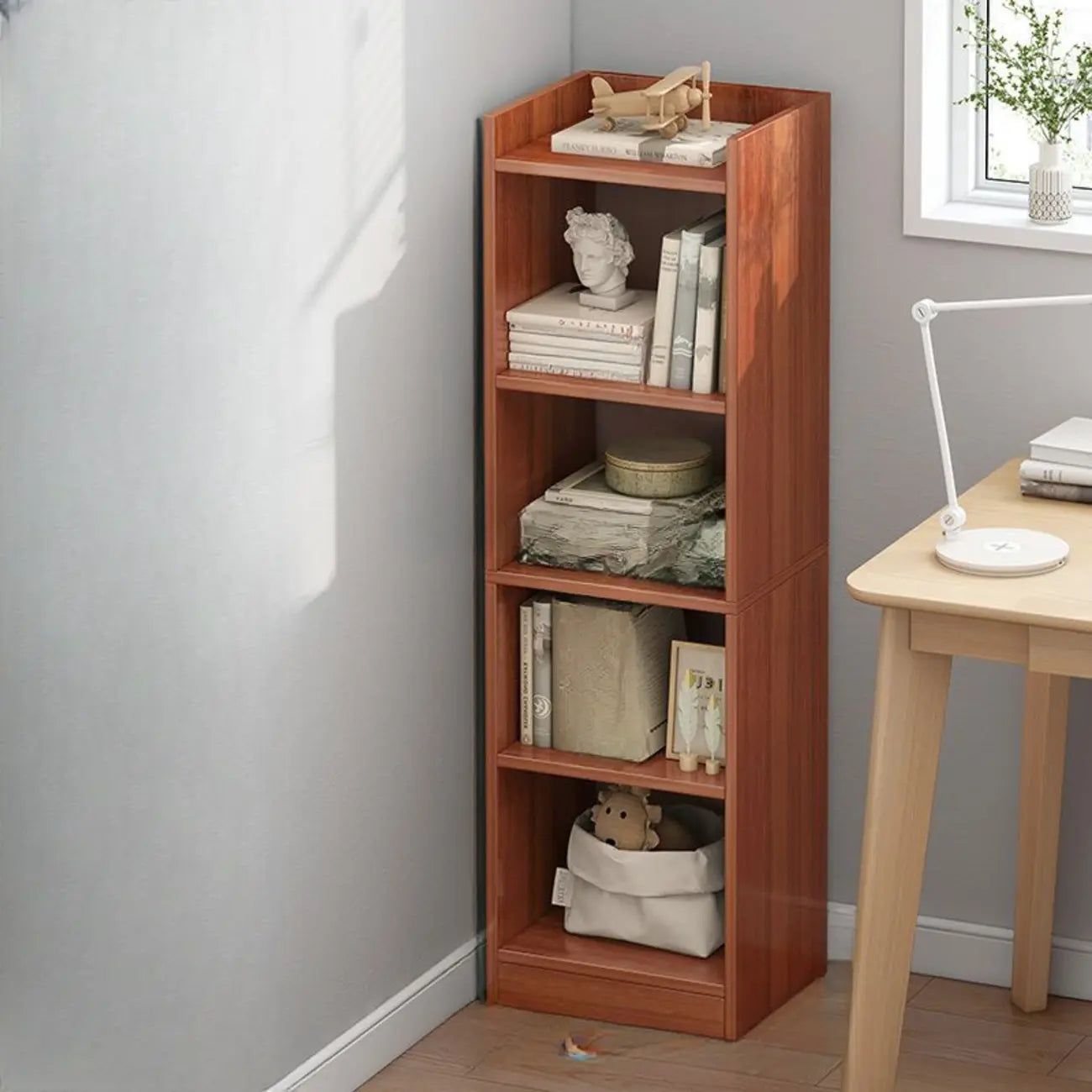 Scandinavian Oak Rectangle 5-Shelf Wood Bookcase