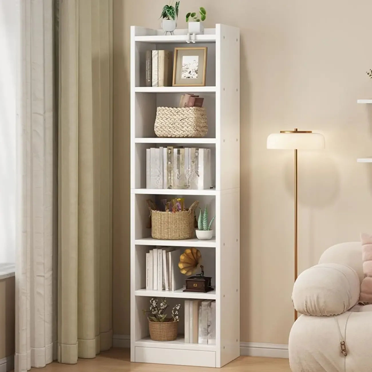 Scandinavian Oak Rectangle 5-Shelf Wood Bookcase