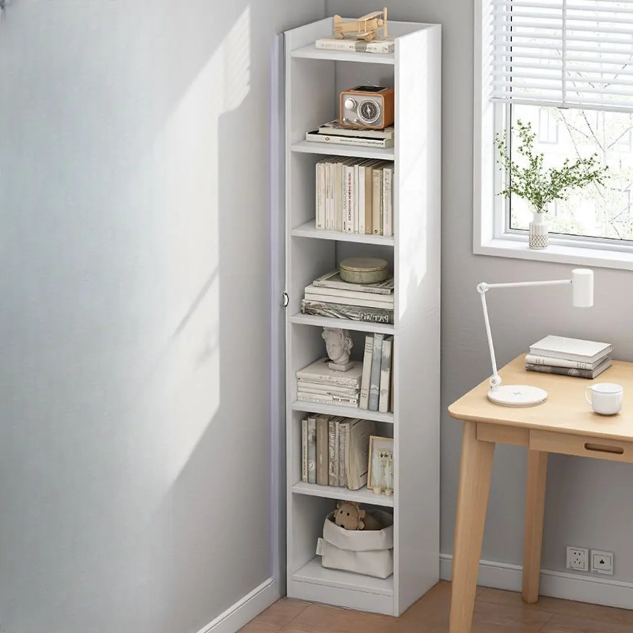 Scandinavian Oak Rectangle 5-Shelf Wood Bookcase