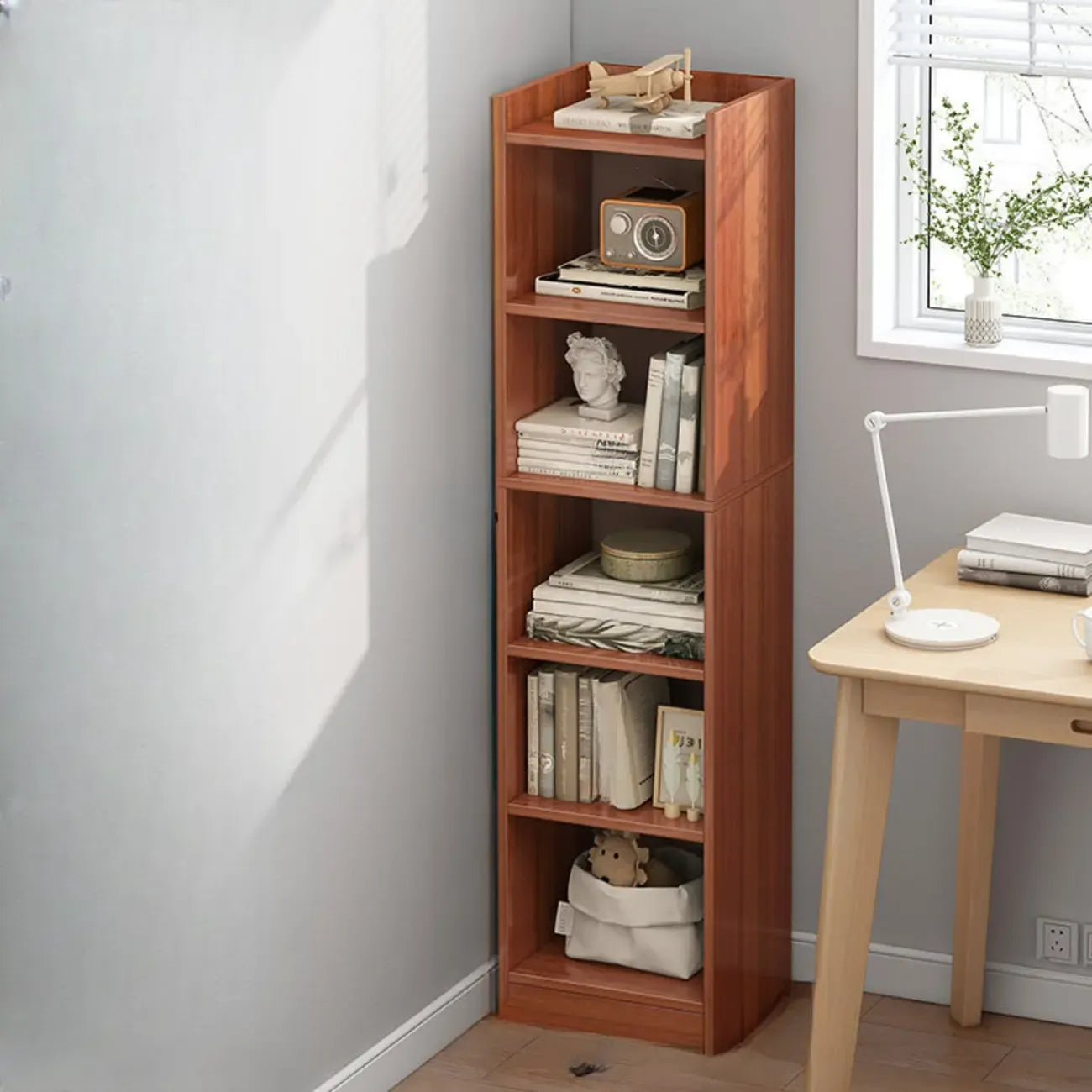 Scandinavian Oak Rectangle 5-Shelf Wood Bookcase