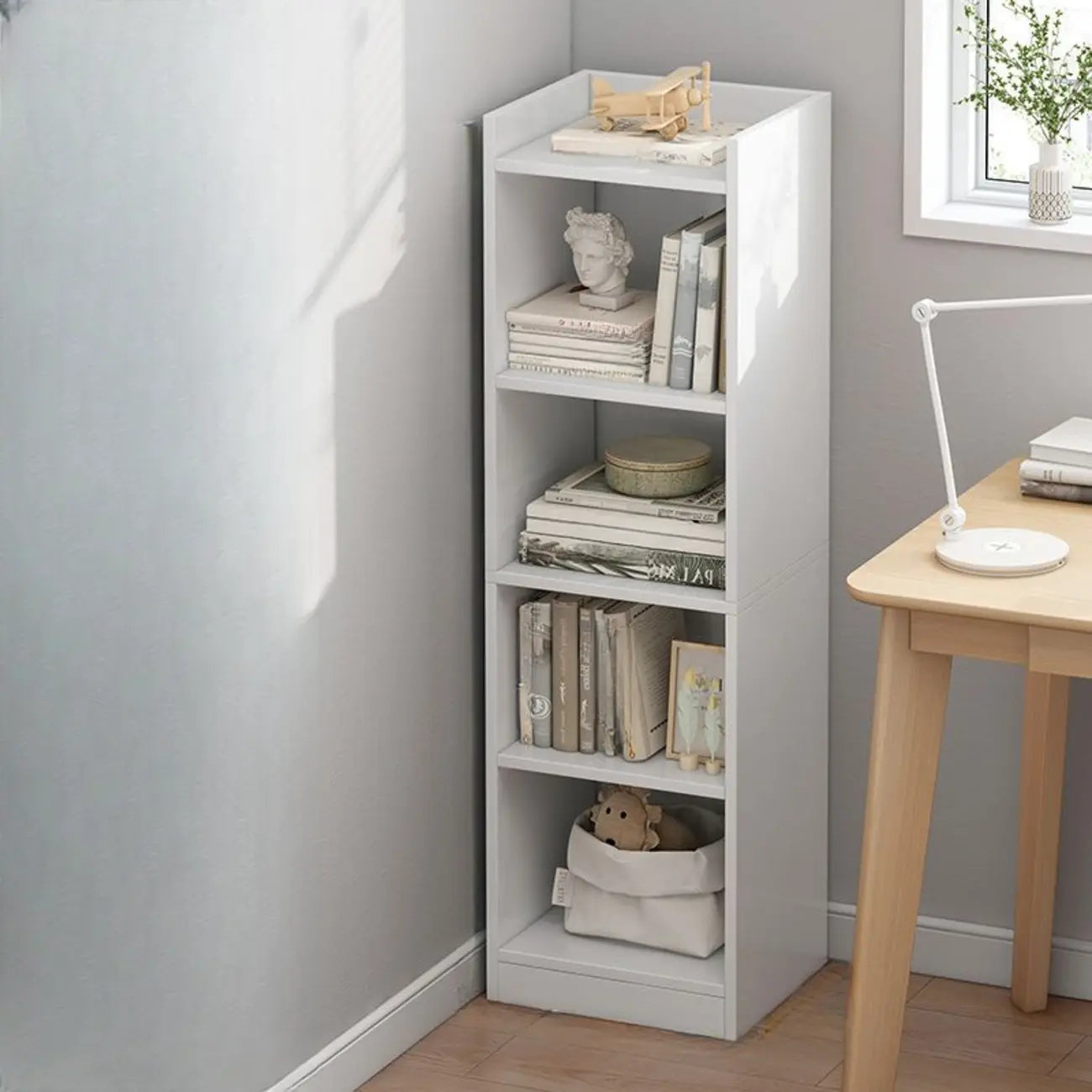 Scandinavian Oak Rectangle 5-Shelf Wood Bookcase