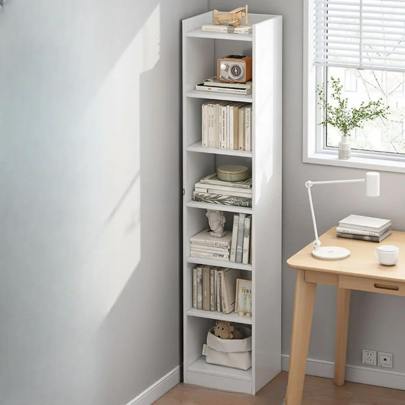 Scandinavian Oak Rectangle 5-Shelf Wood Bookcase