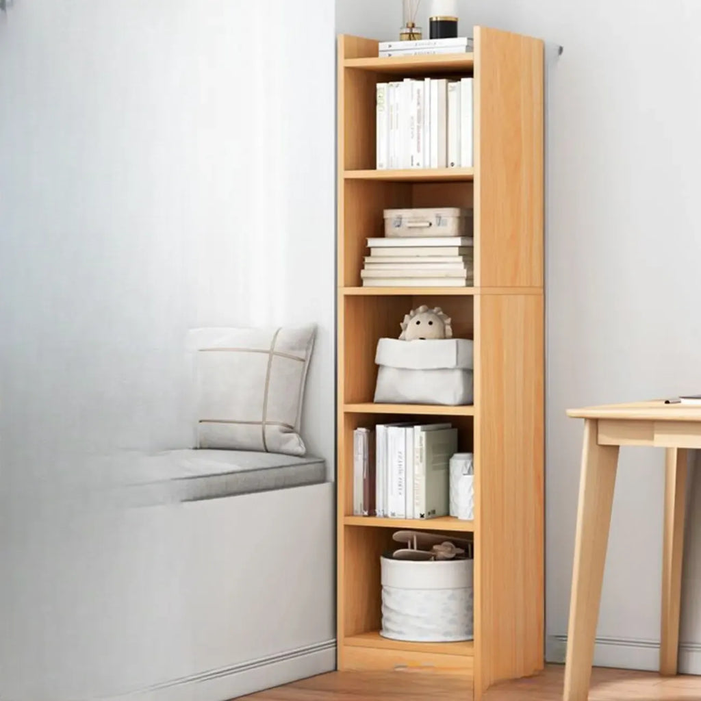 Scandinavian Oak Rectangle 5-Shelf Wood Bookcase