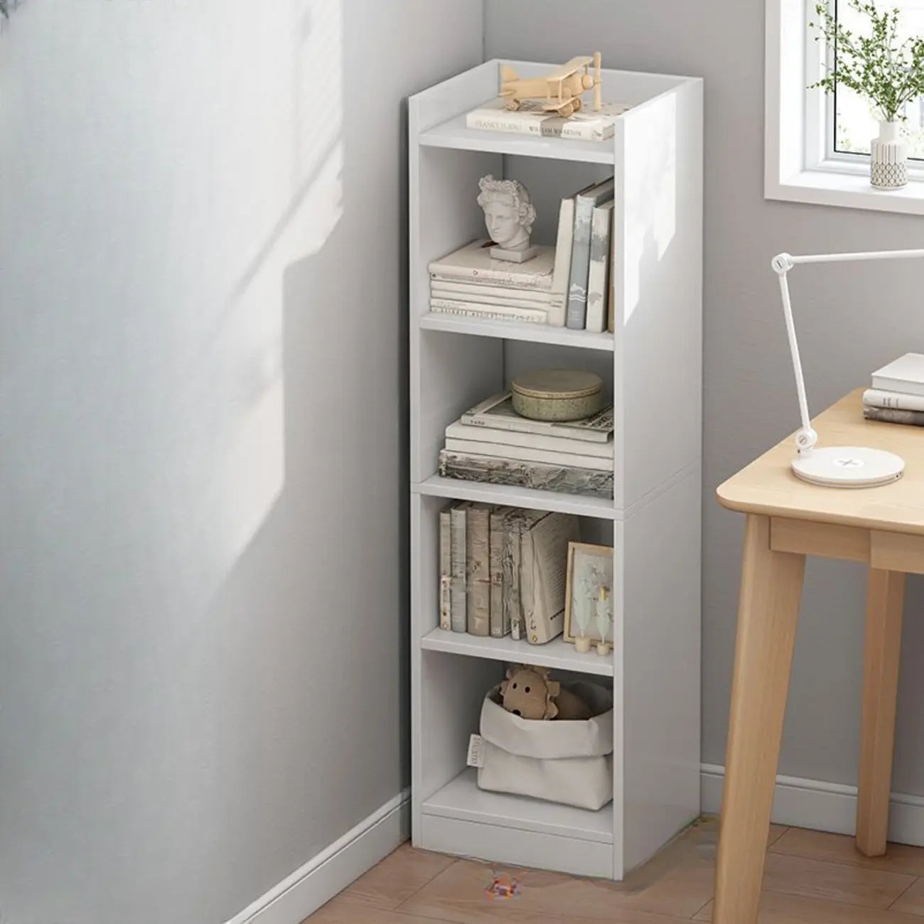 Scandinavian Oak Rectangle 5-Shelf Wood Bookcase