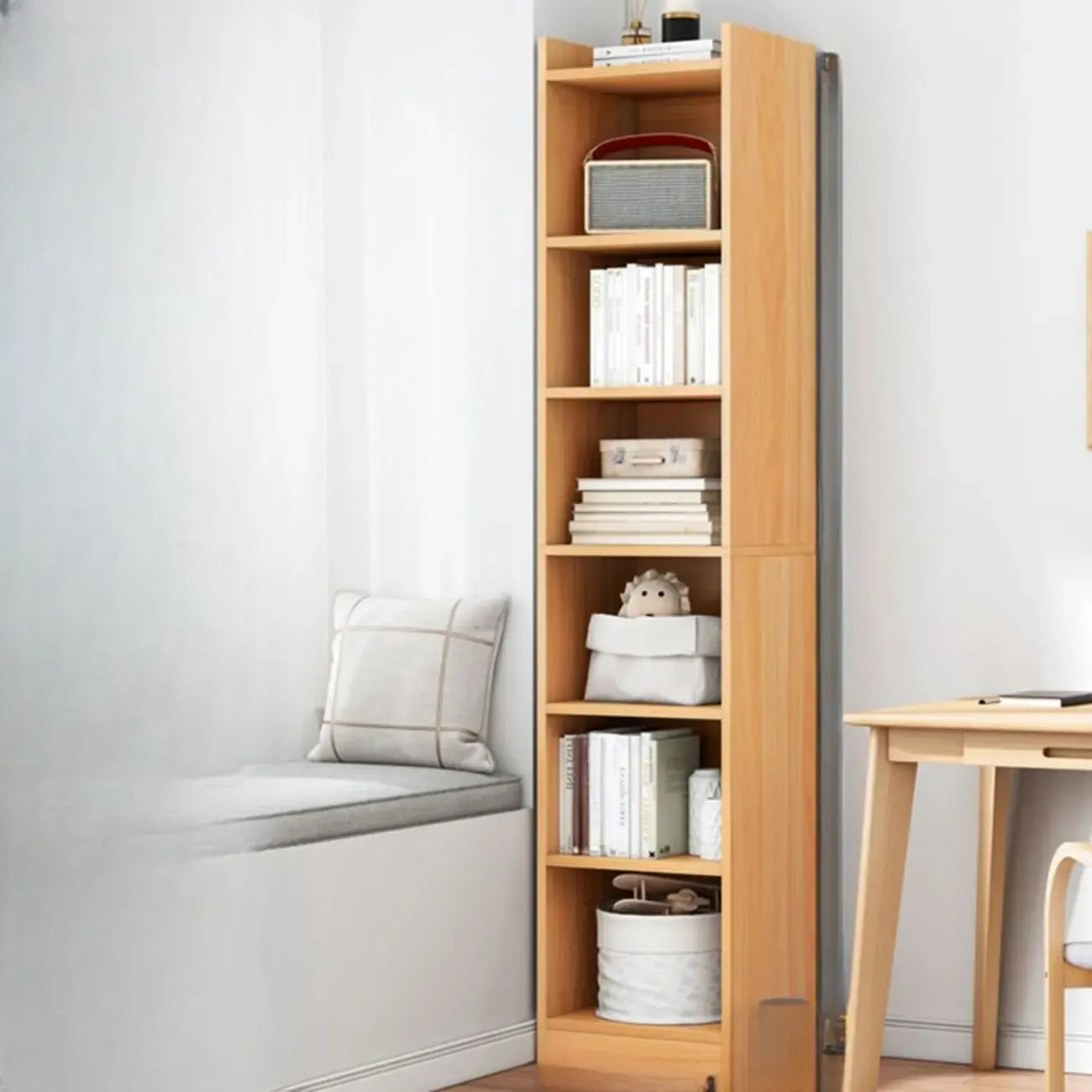 Scandinavian Oak Rectangle 5-Shelf Wood Bookcase