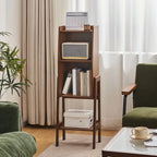 Scandinavian Narrow Brown Wood Multi-Tier Ladder Bookcase