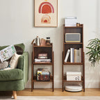 Scandinavian Narrow Brown Wood Multi-Tier Ladder Bookcase