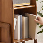 Scandinavian Narrow Brown Wood Multi-Tier Ladder Bookcase