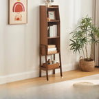 Scandinavian Narrow Brown Wood Multi-Tier Ladder Bookcase