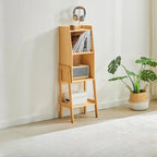 Scandinavian Narrow Brown Wood Multi-Tier Ladder Bookcase