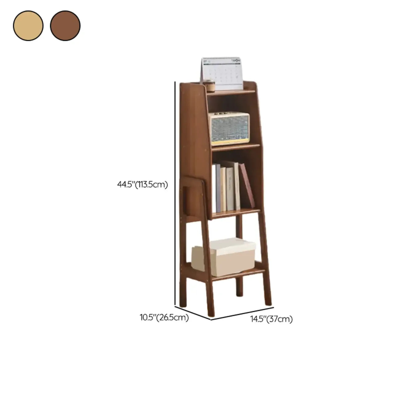 Scandinavian Narrow Brown Wood Multi-Tier Ladder Bookcase