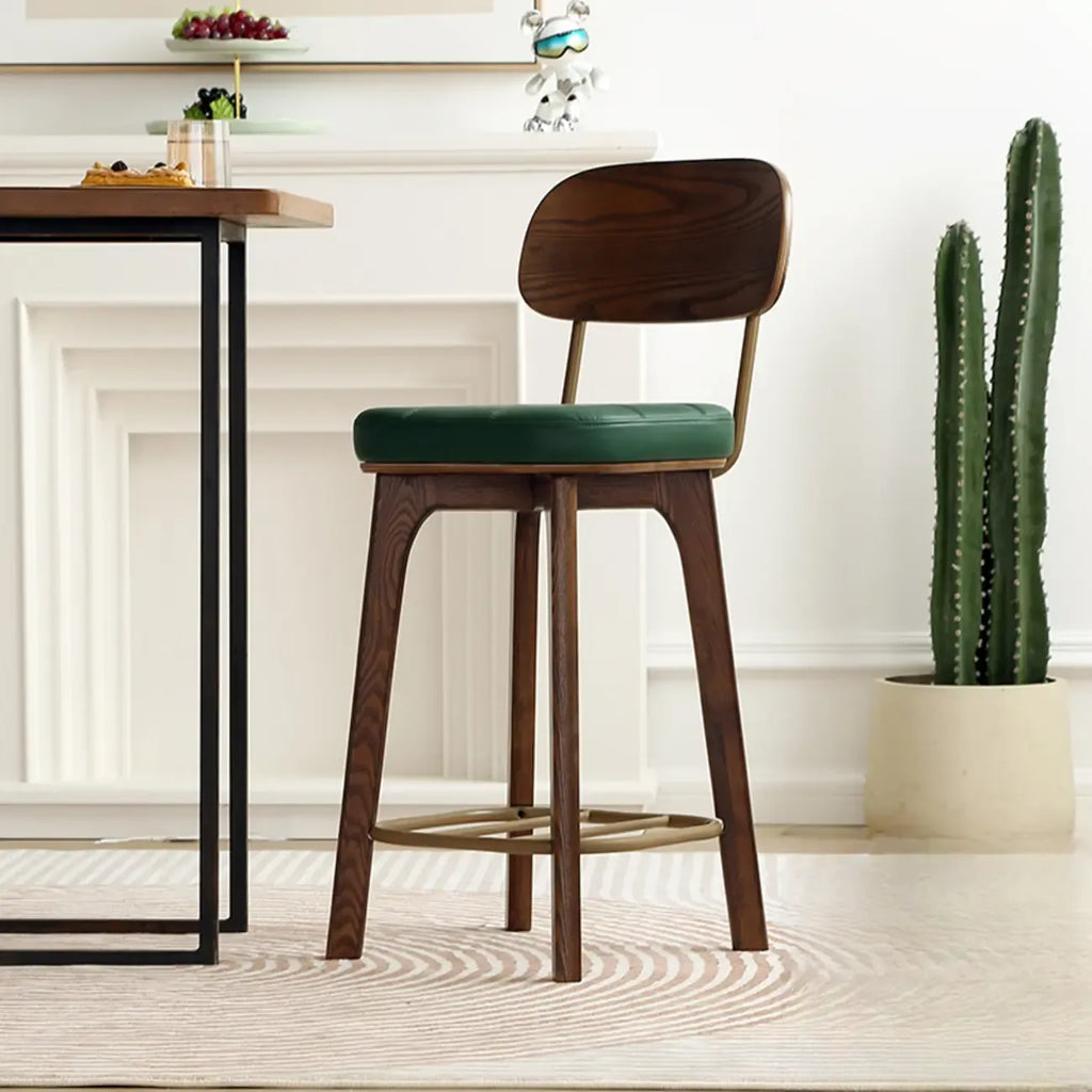 Wooden Square Leather Upholstered Bar Stool with Backrest