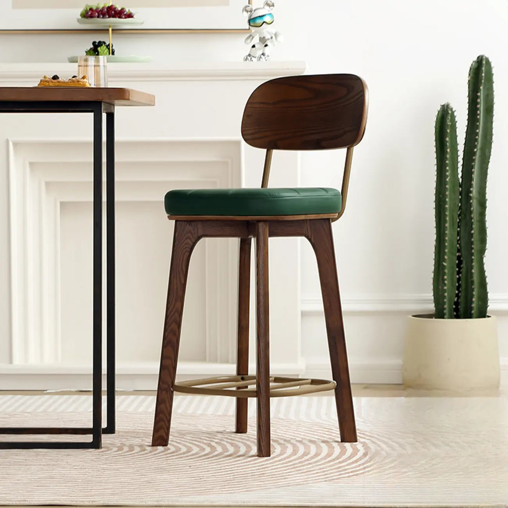 Wooden Square Leather Upholstered Bar Stool with Backrest