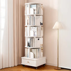 Narrow Wood 5-Tier Revolver Sliding Bookcase with Drawer