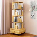 Narrow Wood 5-Tier Revolver Sliding Bookcase with Drawer