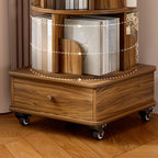 Narrow Wood 5-Tier Revolver Sliding Bookcase with Drawer