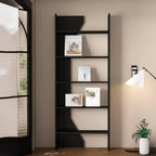 Simple Black Wood 5-Shelf Open Rectangle Bookcase