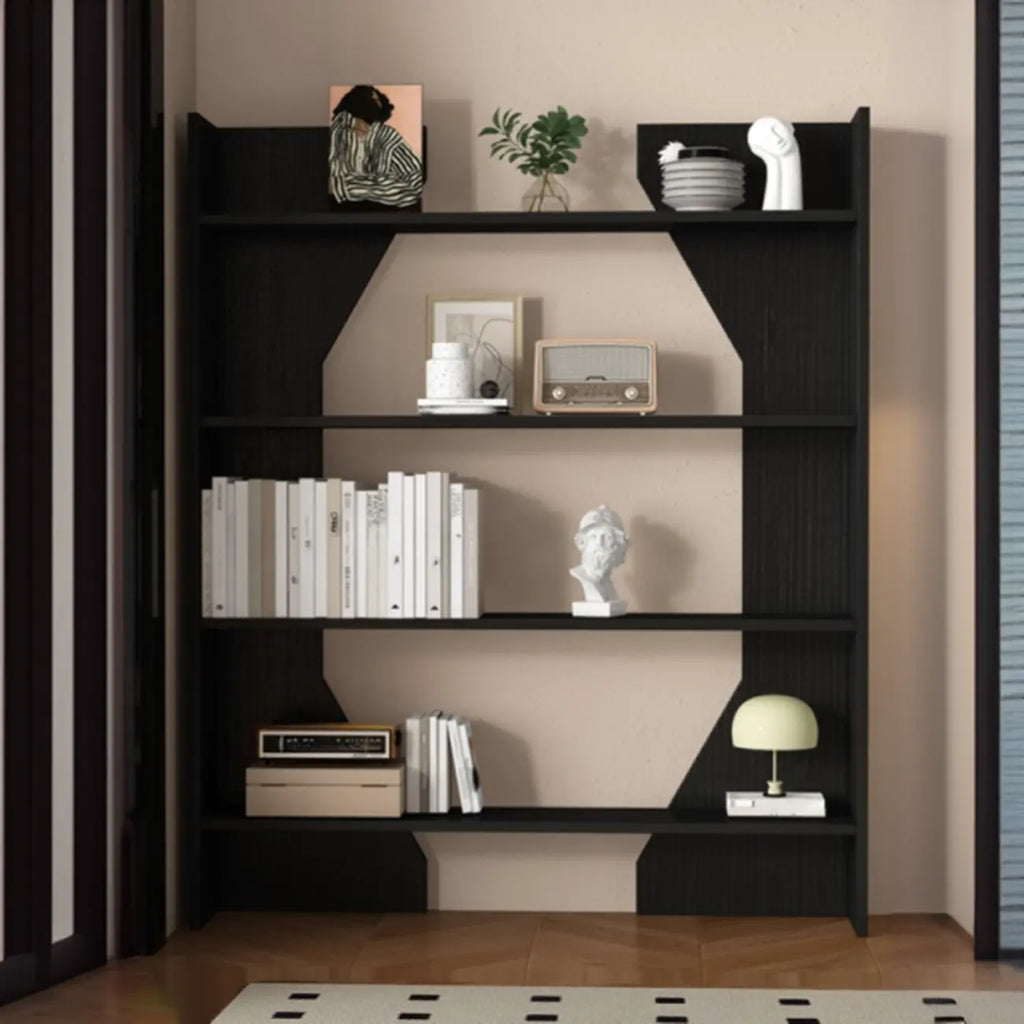 Simple Black Wood 5-Shelf Open Rectangle Bookcase