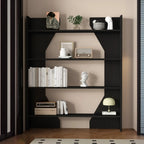 Simple Black Wood 5-Shelf Open Rectangle Bookcase