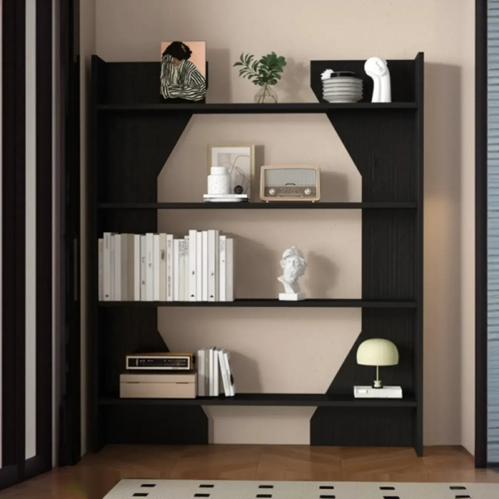 Simple Black Wood 5-Shelf Open Rectangle Bookcase