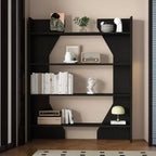 Simple Black Wood 5-Shelf Open Rectangle Bookcase