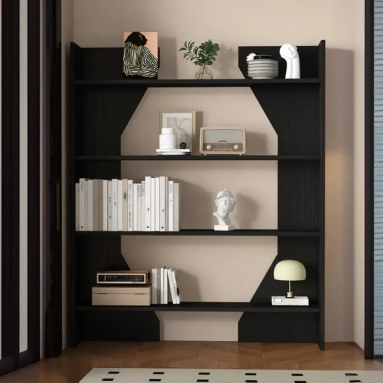Simple Black Wood 5-Shelf Open Rectangle Bookcase