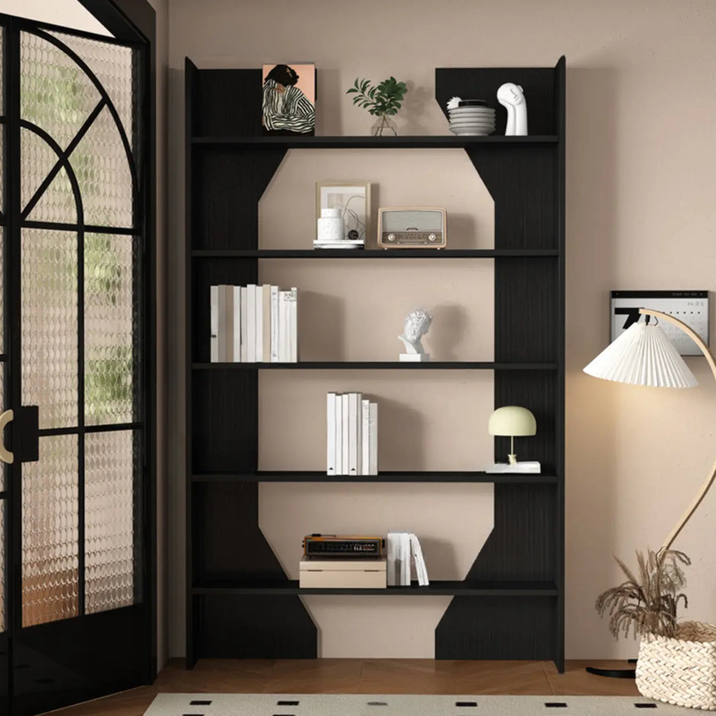 Simple Black Wood 5-Shelf Open Rectangle Bookcase