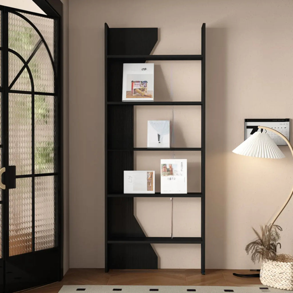 Simple Black Wood 5-Shelf Open Rectangle Bookcase